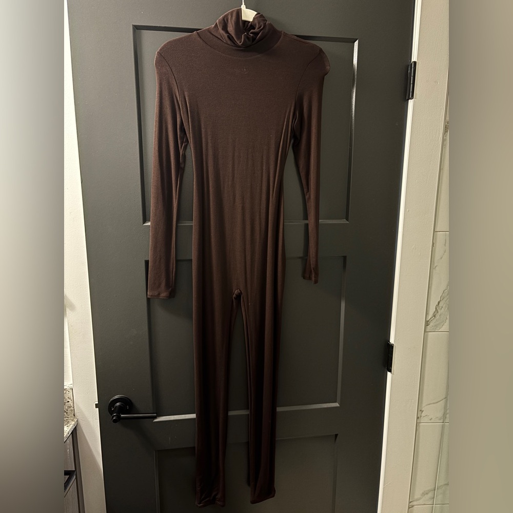 Naked Wardrobe Brown Jumpsuit with Cut out Back